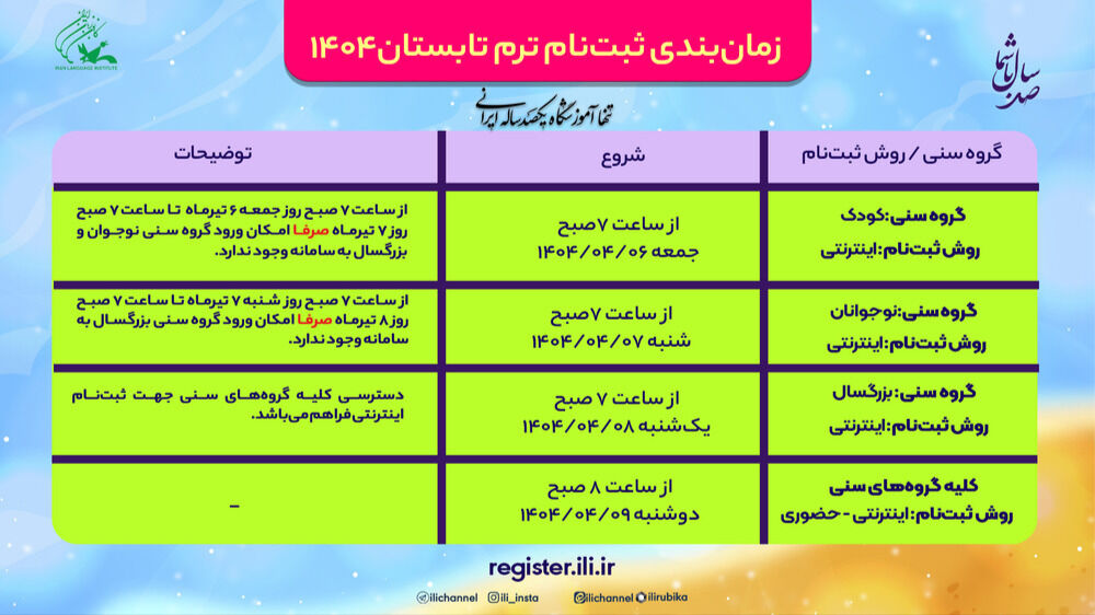 1311695-1 ثبتنام ترم تابستان ۱۴۰۴ کانون زبان ایران آغاز شد