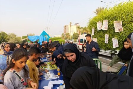برپایی موکب کانون پرورش فکری کودکان و نوجوانان هرمزگان توسط اعضا نوجوان