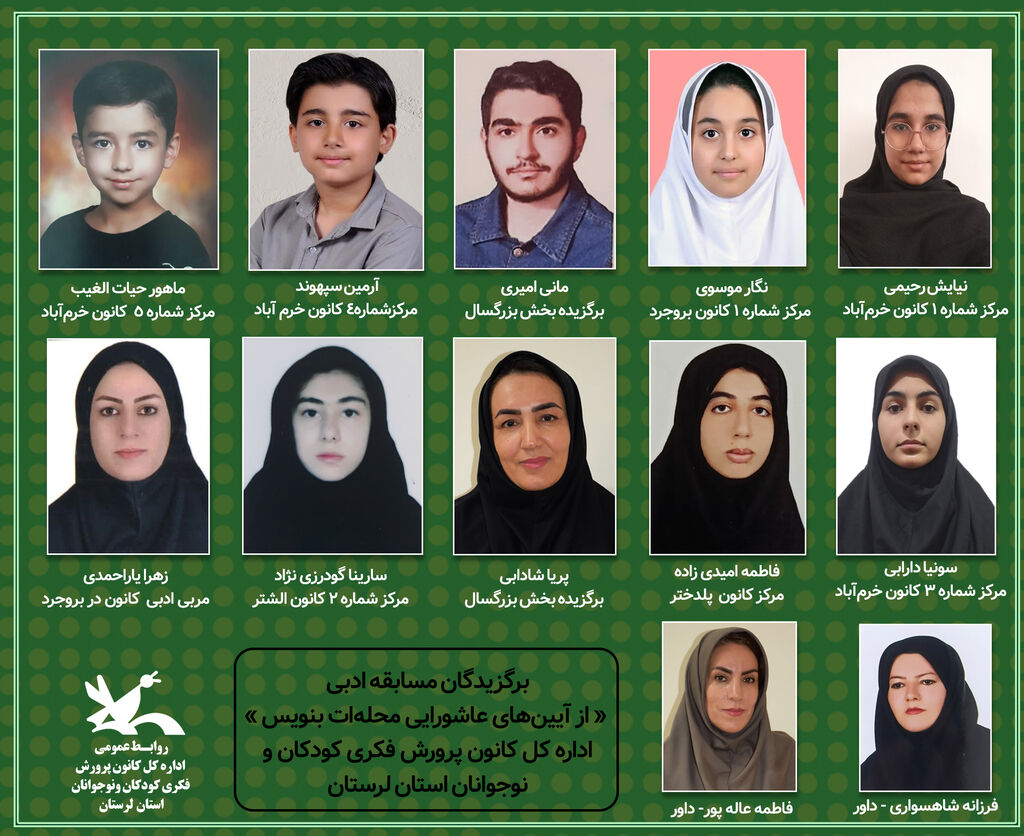 برگزیدگان مسابقه ادبی «از آیینهای عاشورایی محلهات بنویس» کانون لرستان برگزیدگان مسابقه ادبی «از آیینهای عاشورایی محلهات بنویس» کانون لرستان