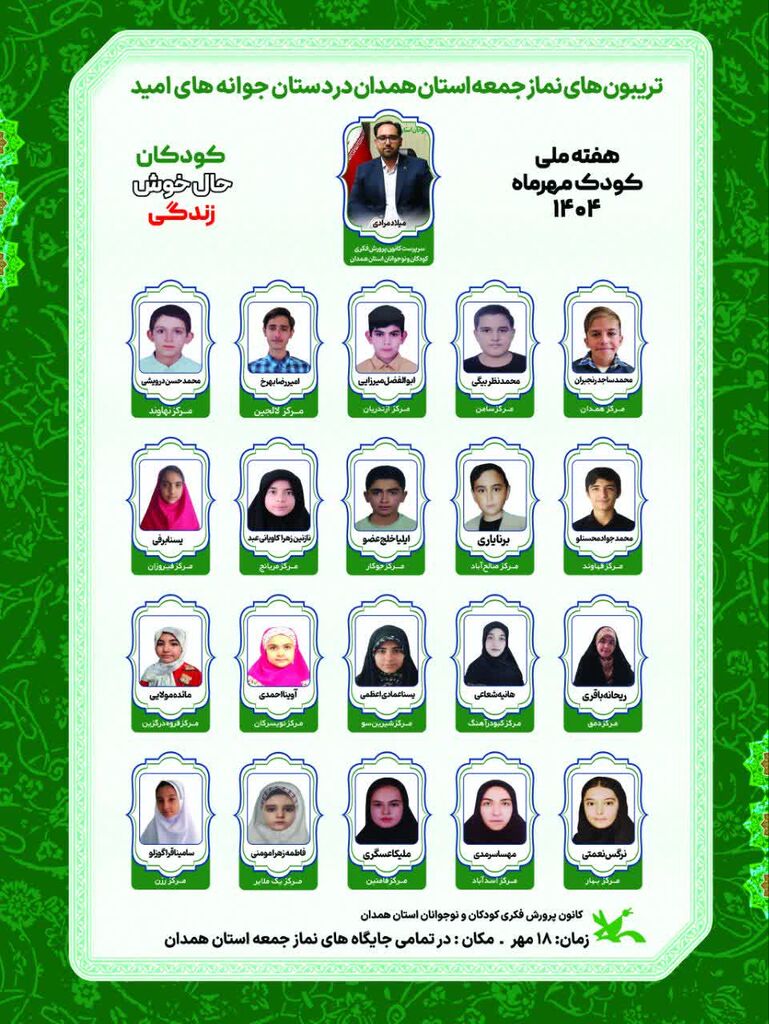 تریبون نماز جمعه همدان در دستان جوانه‌های امید