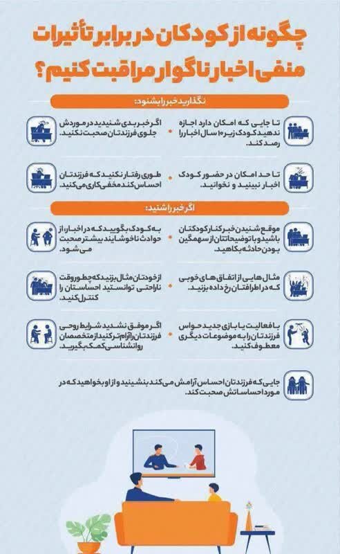 اینفوگرافی| مراقبت از کودکان در برابر تاثیرات منفی اخبار ناگوار
